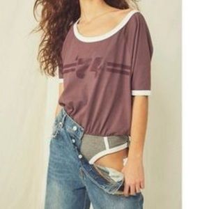 Free People Graphic Ringer Tee Bodysuit sz S